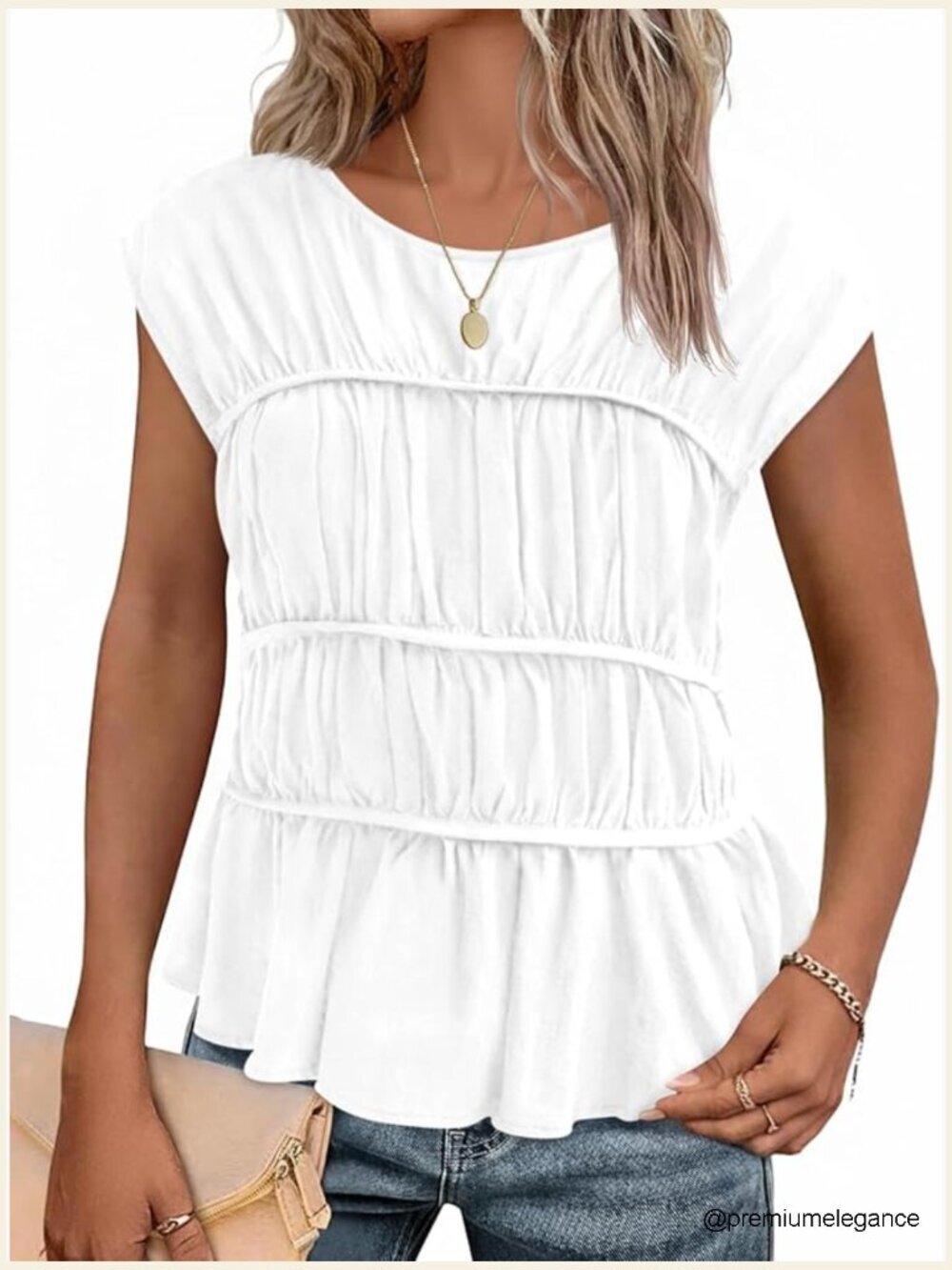 Cap Sleeve Peplum Tank Top Summer Smocked Cotton Crew Neck Blouse